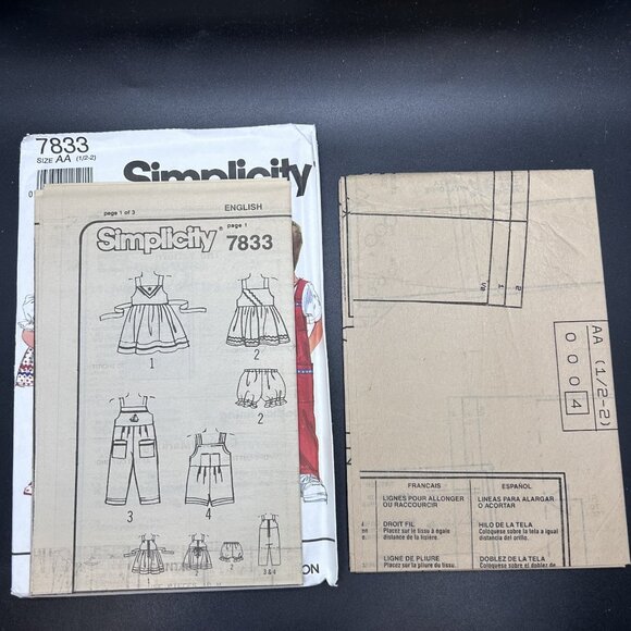 Simplicity 7833 “Toddlers' Dress & Jumpsuit” (AA & BB) Sewing Pattern Uncut FF - Picture 4 of 5